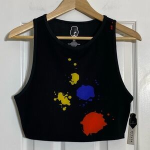 Alice + Olivia LADIES’ PRIMARY SPLATTER WORKOUT TOP Size LARGE NEW NWT USA Made!